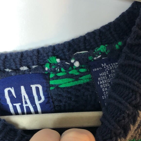 Men’s Vintage Gap Green Blue and Grey Fair Isle Sweater | Size Medium