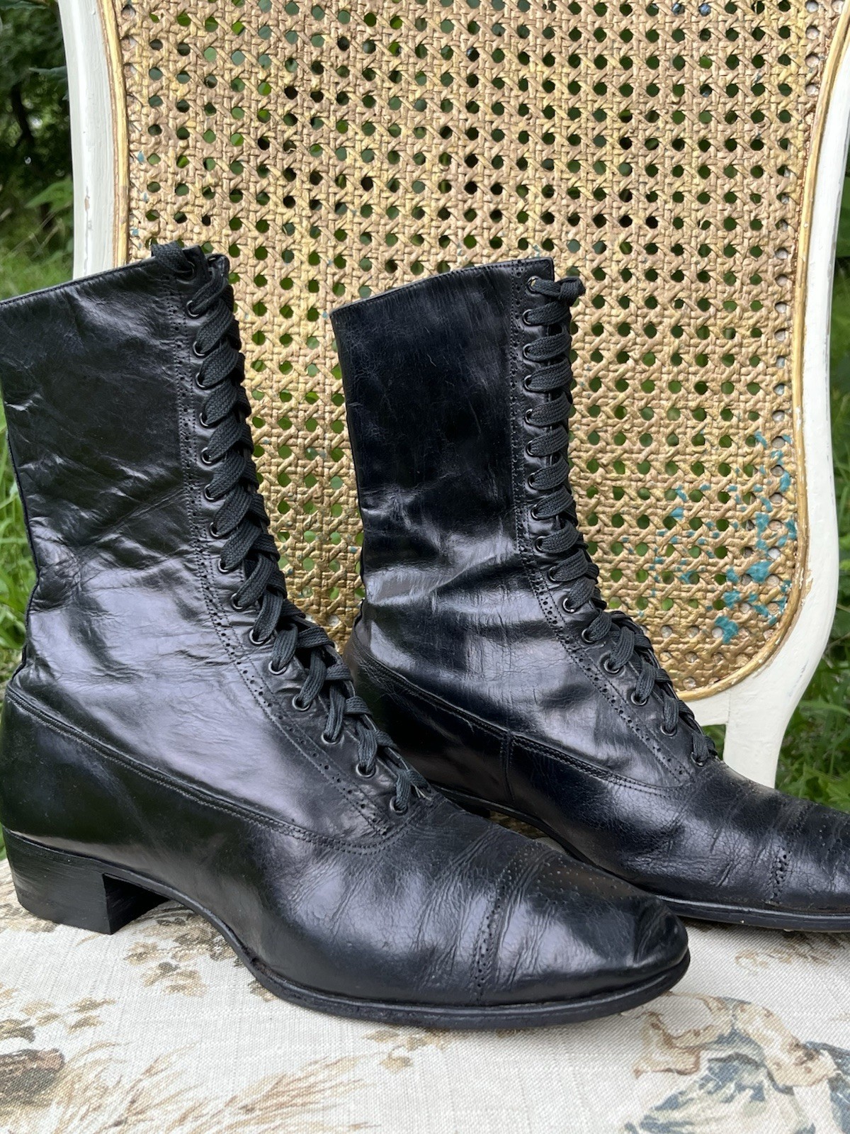 Antique Edwardian Mens Boots – 1900-1910, Black Leather Excellent Cond.