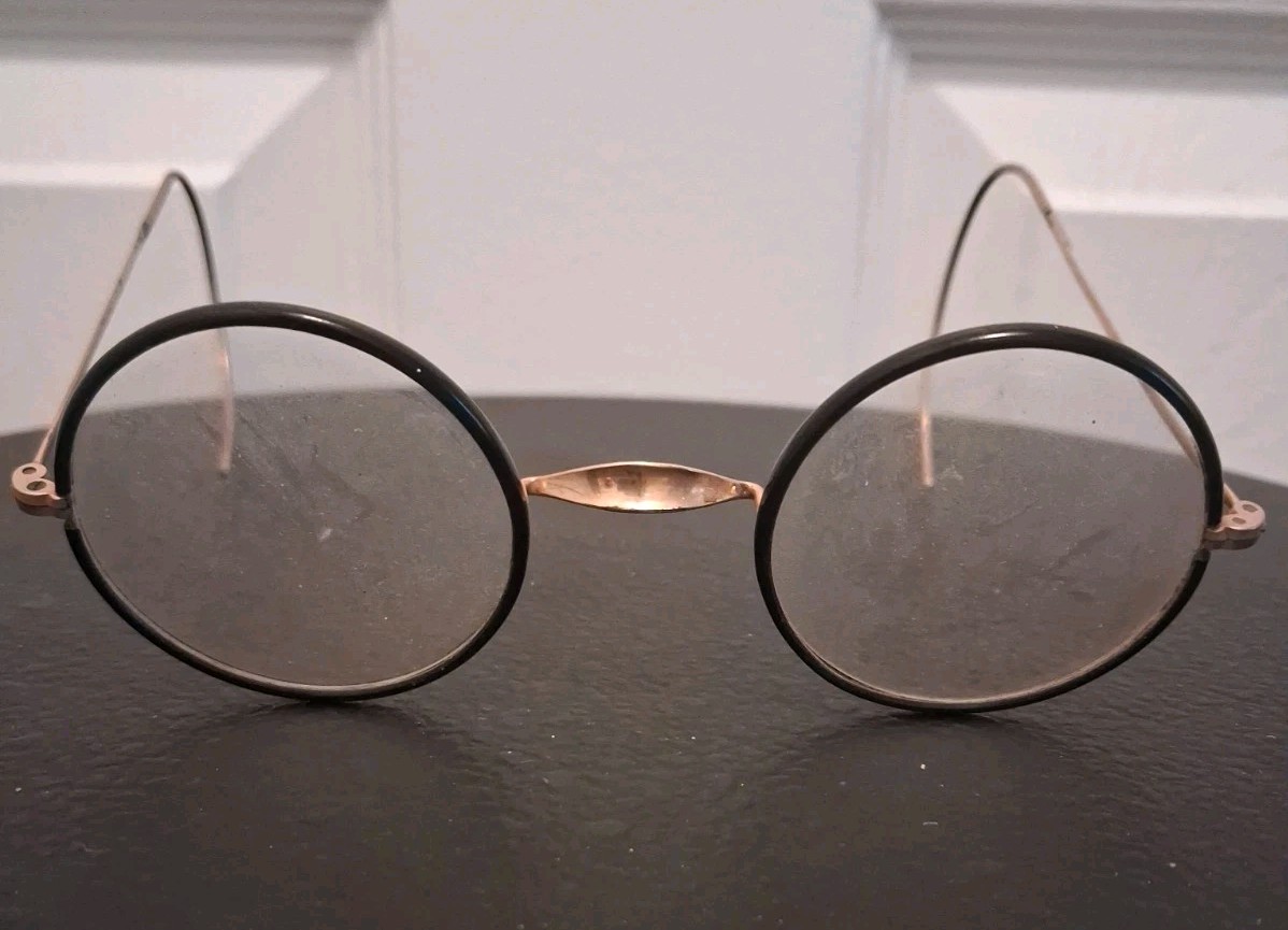 ANTIQUE 1920s Windsor Spectacles – Round Gold Filled & Black Celluloid Glasses