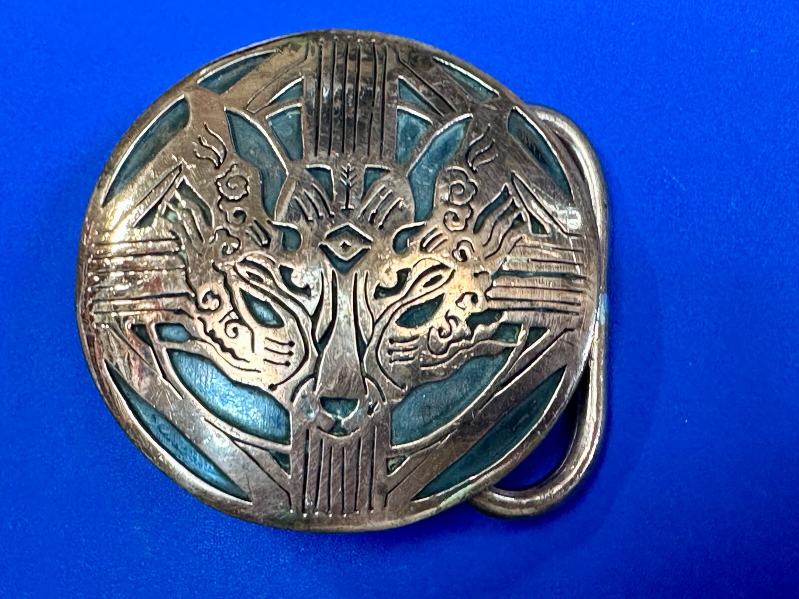 Jaguar Lion Tiger Puma Face Artisan Brass Hippy Vibe Vintage Round Belt Buckle