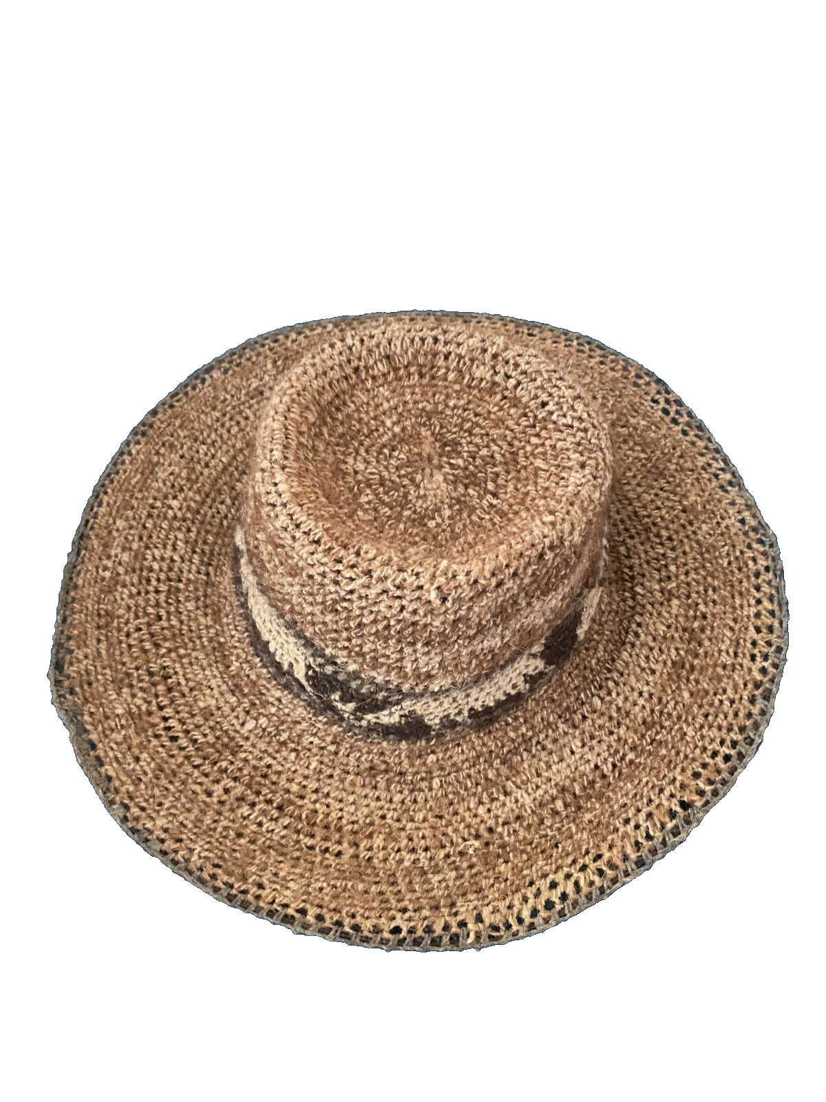 Vintage Vanessita Alpaca Wool Flat Brim Hat Made in Bolivia Brown/ Beige/Gray