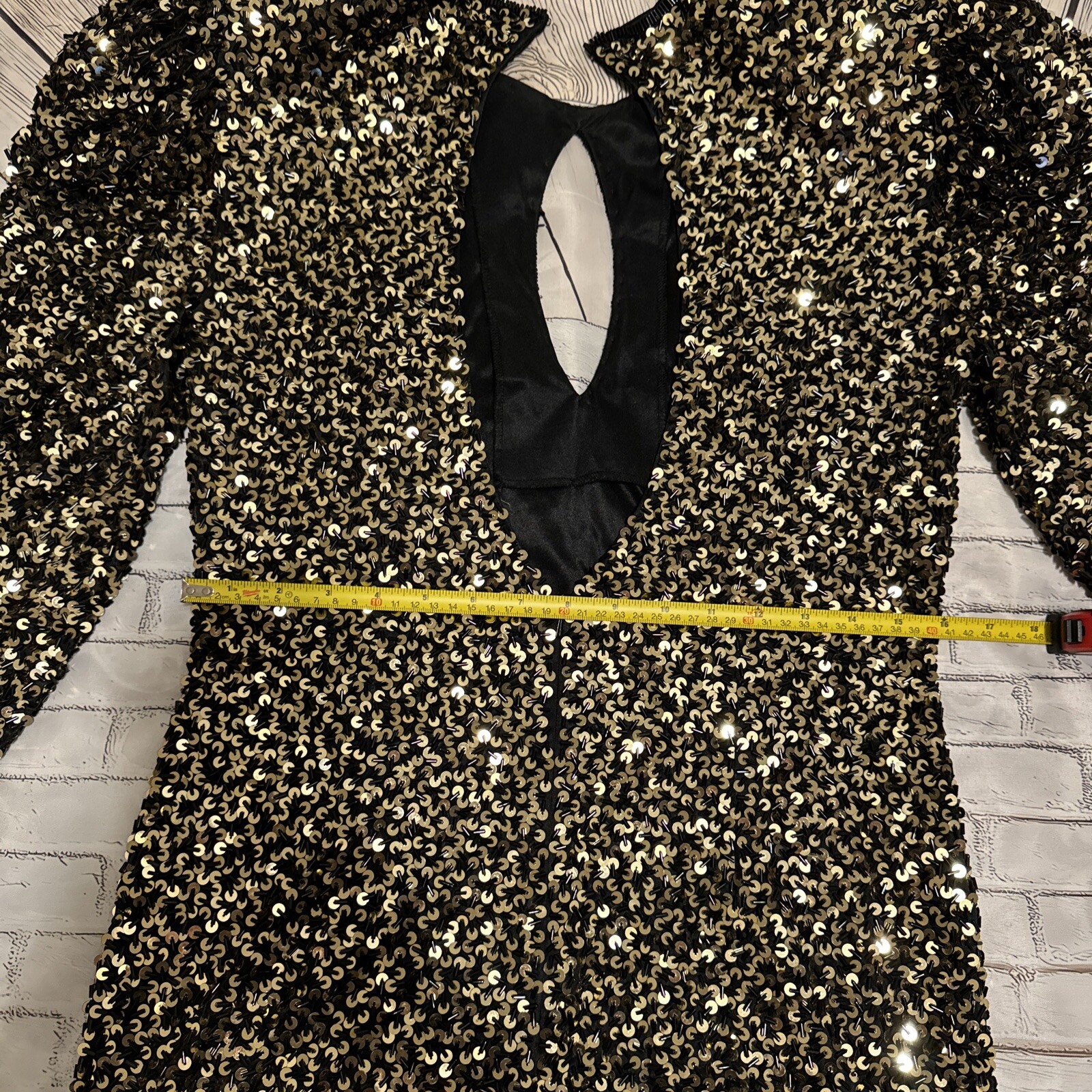 FAB! Vintage Black Tie He-Ro Womens Long Dress Black Beaded Sequined 80s S-M