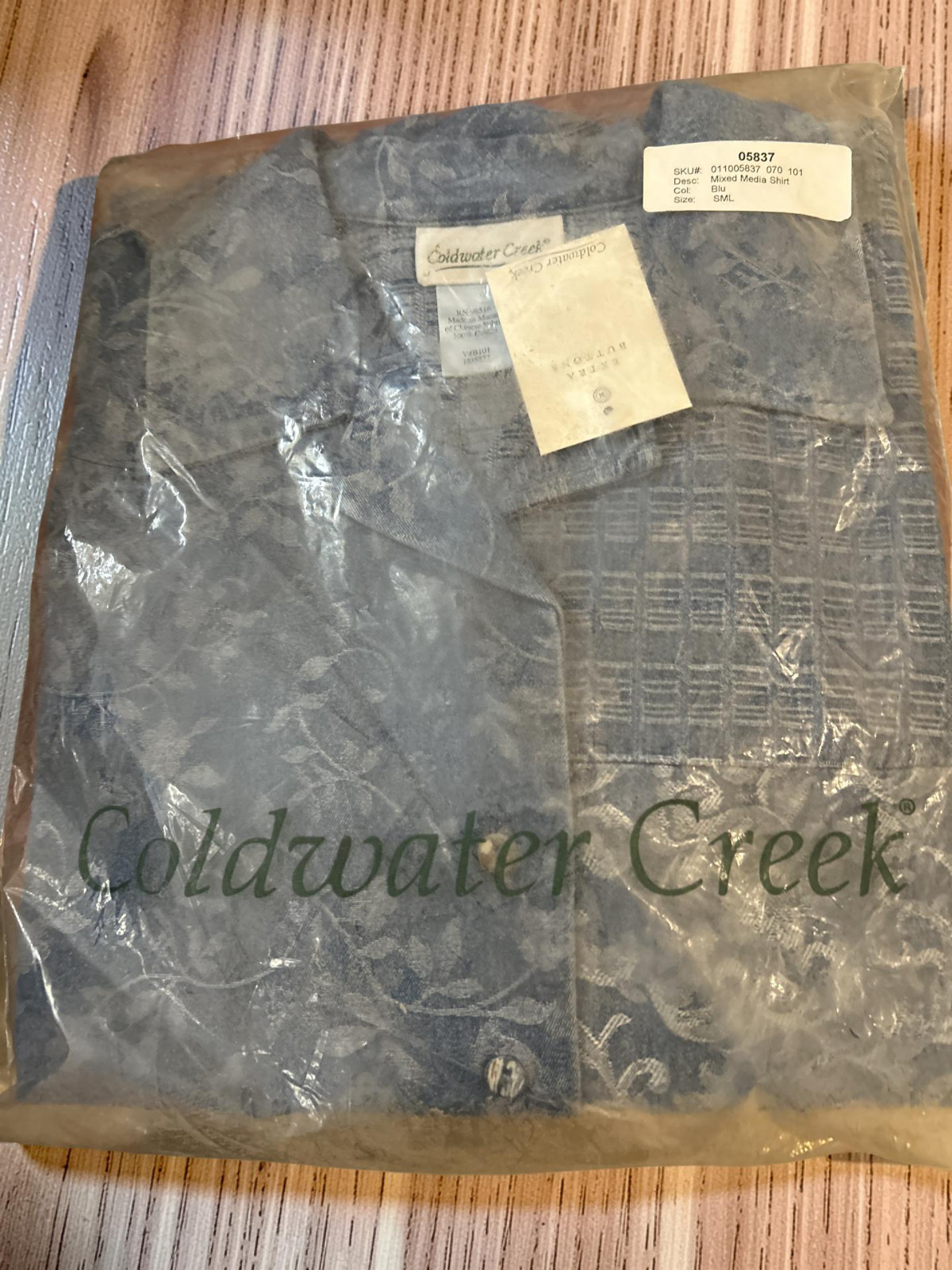 Vintage 90s Coldwater Creek Denim Mixed Media Jacquard Floral Shirt S NWT