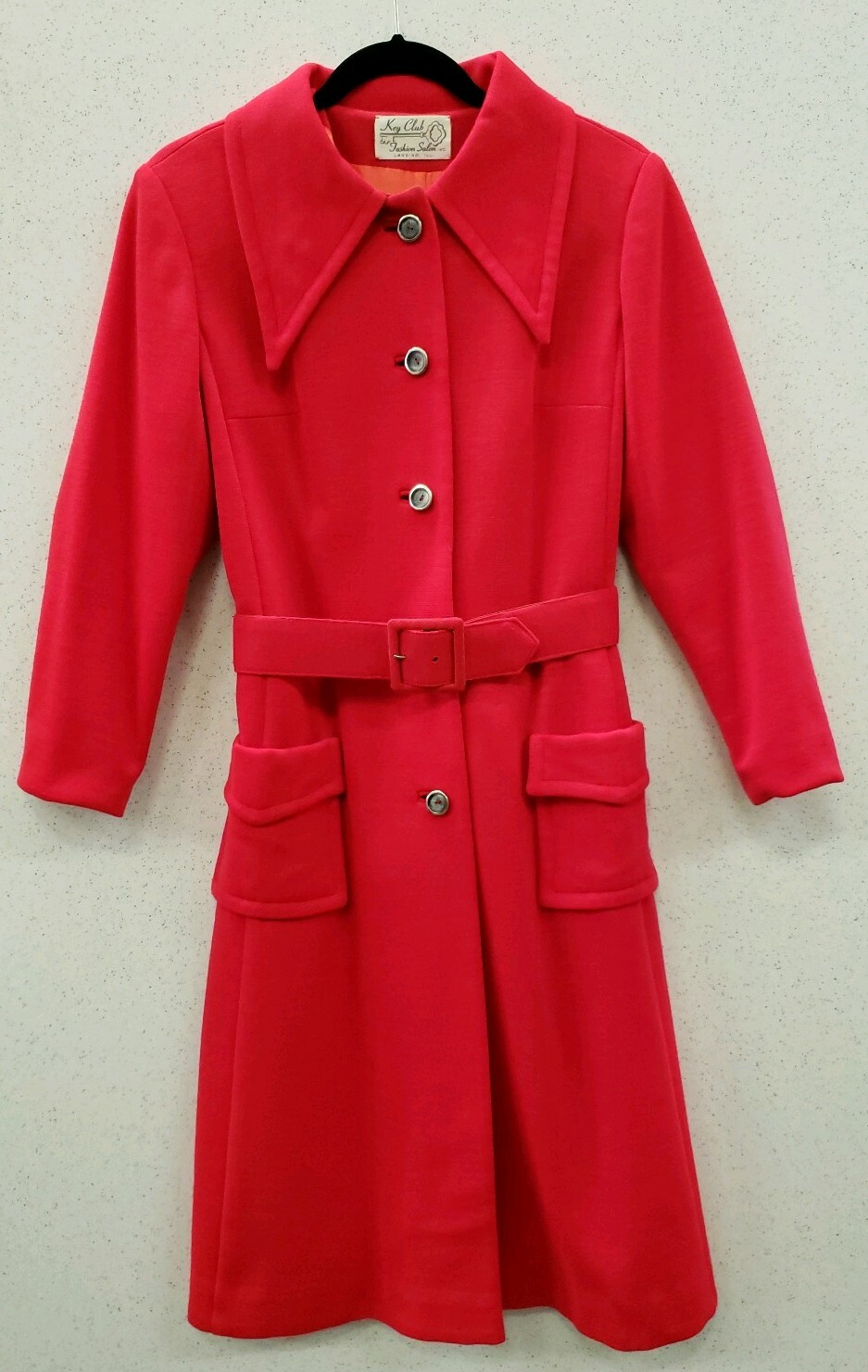 Authentic 1970s Red Knit Car Coat Lined Flap Pockets Fall Jacket Size 12
