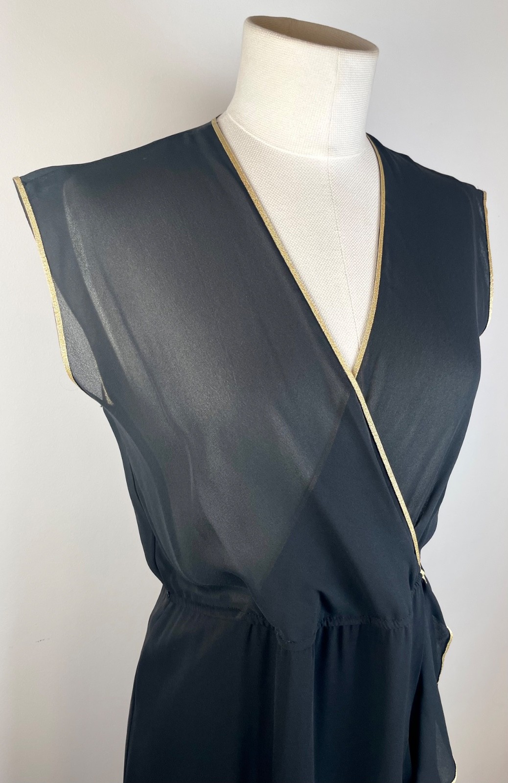 Unbranded black vintage semi sheer disco polyester 1970’s pullover dress 4-6