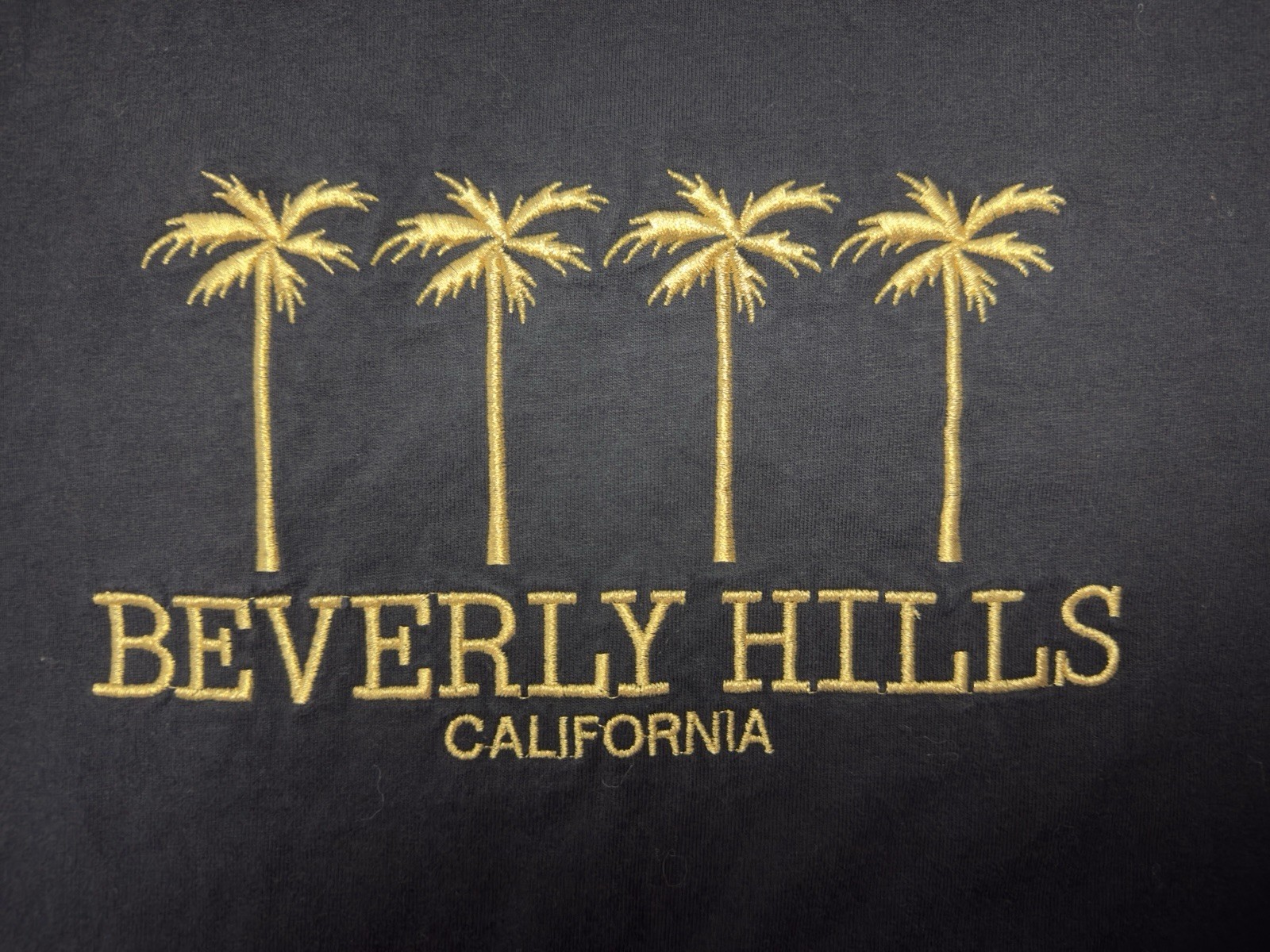 Y2K Beverly Hills California Palm Trees Embroidered Travel Black/Gold T-Shirt