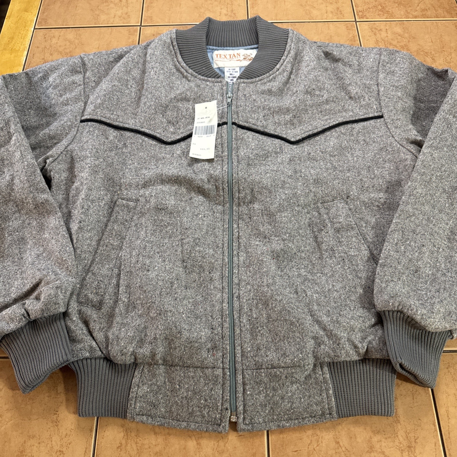 NEW Vintage Tex Tan Gray Wool Bomber Jacket Sz Small Western Yoakum Texas NWT