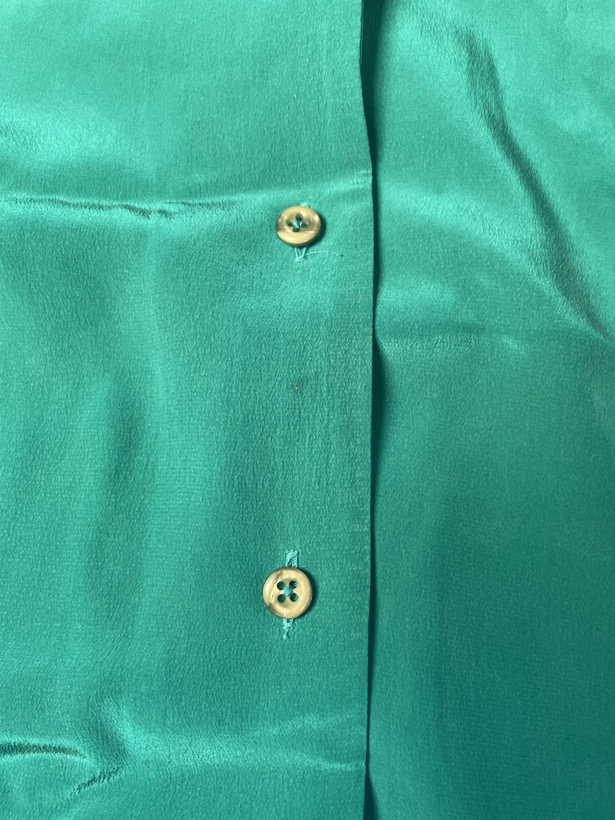 Vintage 80s/90s Blue Ice 100% Silk Blouse Size 8 Teal Pointed Collar Button Down