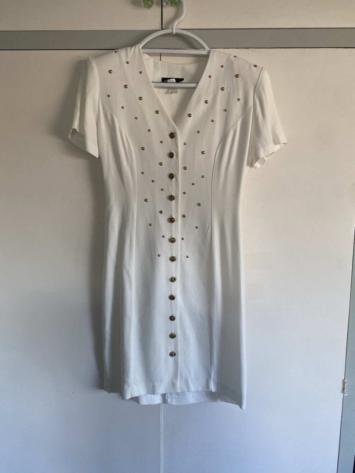 Vintage White Gold Metallic Studded Bodycon Dress