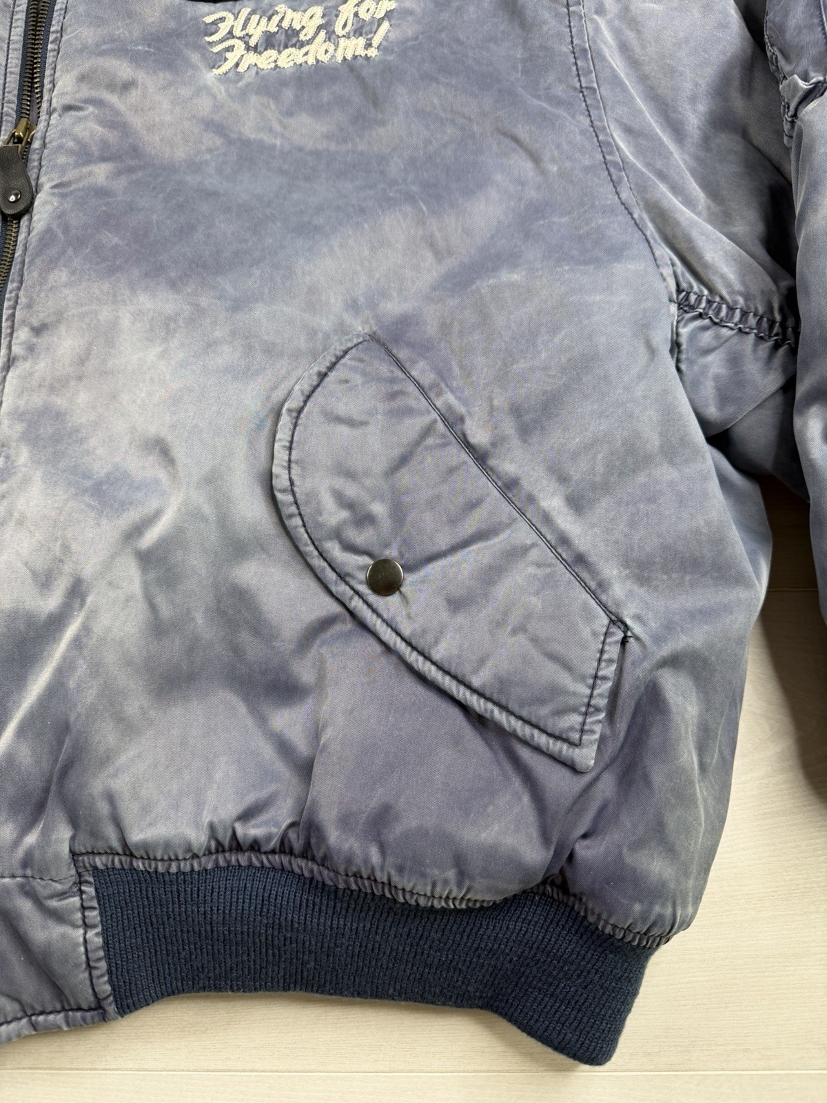 Vtg Mixed Blues Bomber Flyer Jacket Flying for Freedom Nylon Aviator 80s 90s XL