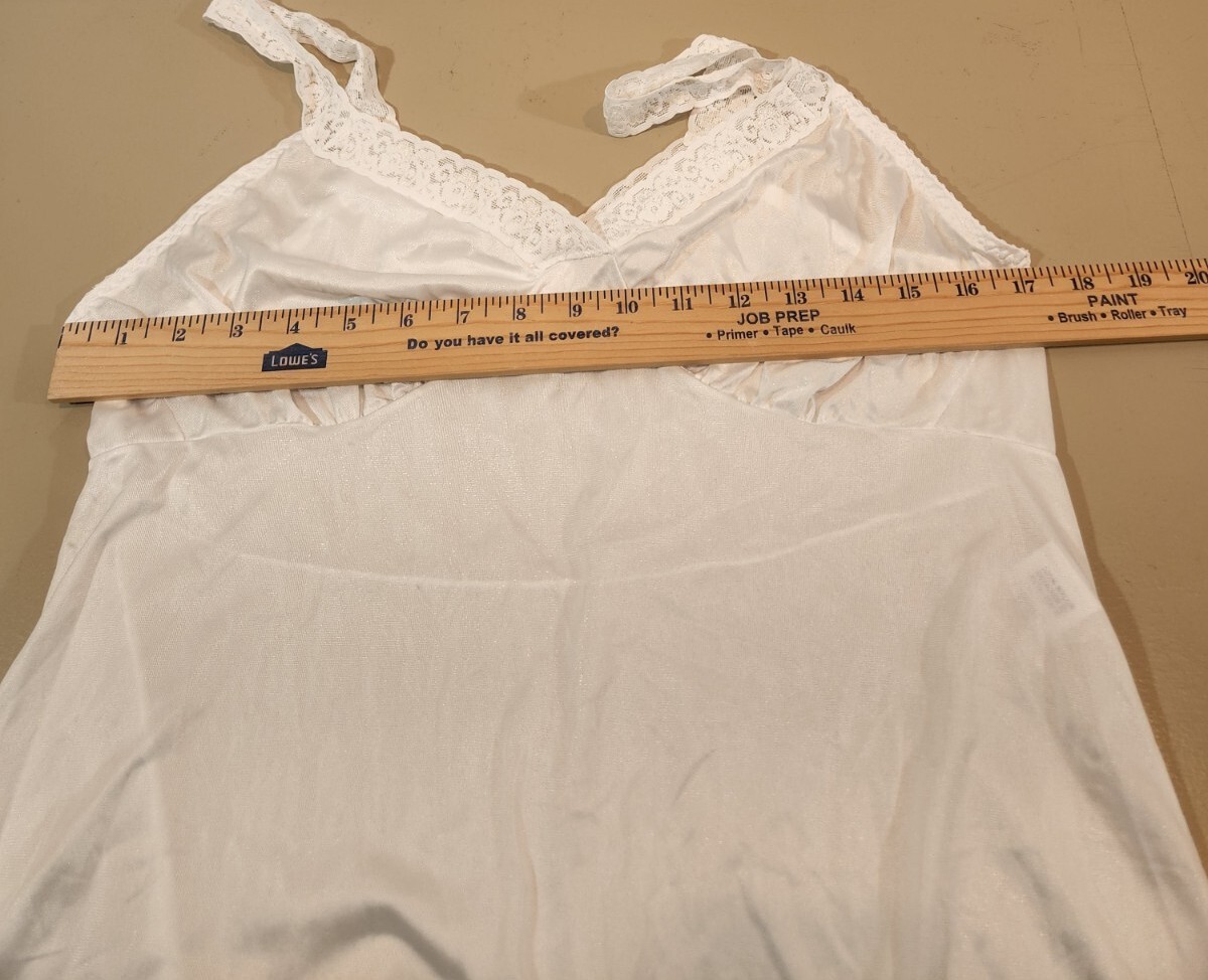 Dixie Belle White Slip Nightgown Womens Size 38 VTG Nylon Elastic Lace Strap