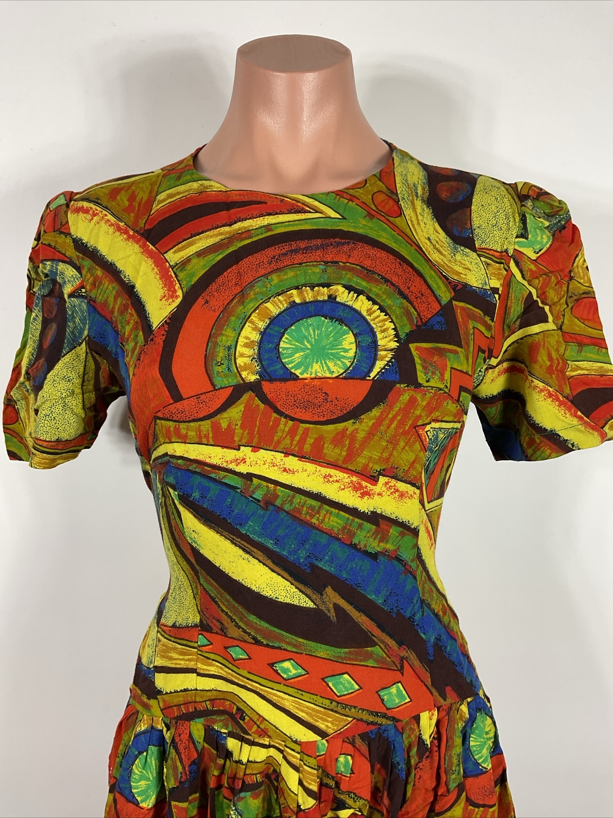 Vtg 70s MING YING TOKYO Multicolored abstract ART TO WEAR Psychedelic dress M
