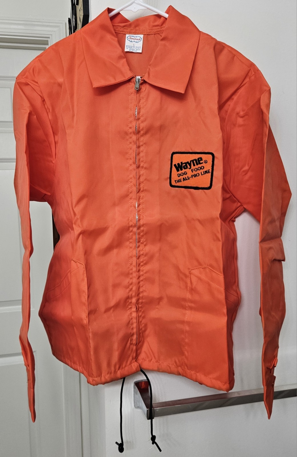 NOS Vintage 60s Tamarack Wayne Dog Food All Pro Line Orange Coach Jacket Large