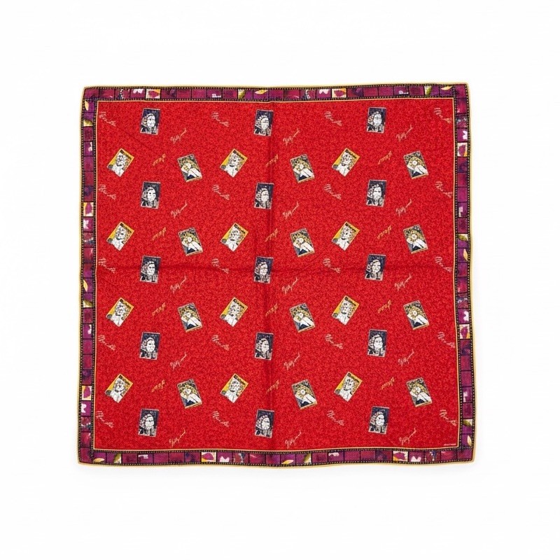 Vintage 1980s Albert Nipon Scarf Red Cotton 35” Square Hollywood Starlet Retro