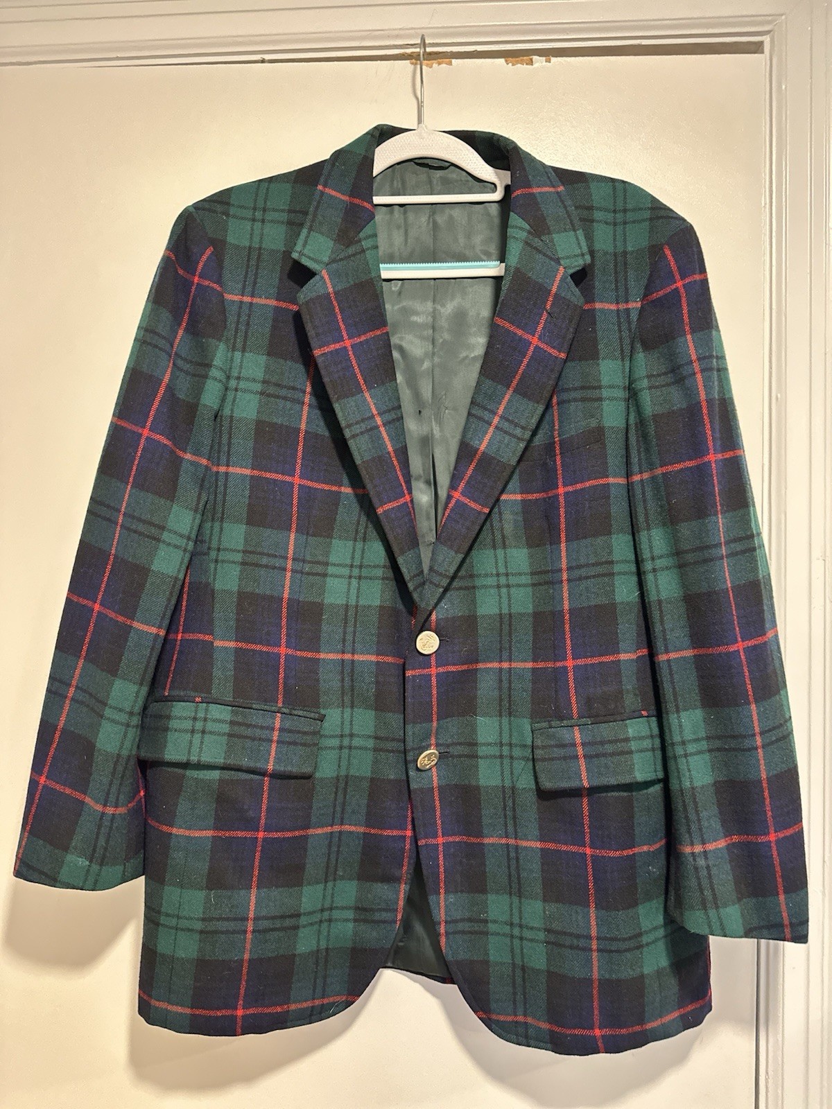 Vintage 60s/70s Men’s Blue/Green/ Red Tartan Plaid Wool Single Breast Blazer