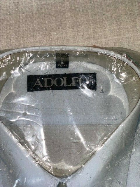 Vintage Adolfo Mens Button Up Collar Dress Shirt Blue 16 32/33 Long Sleeve M611