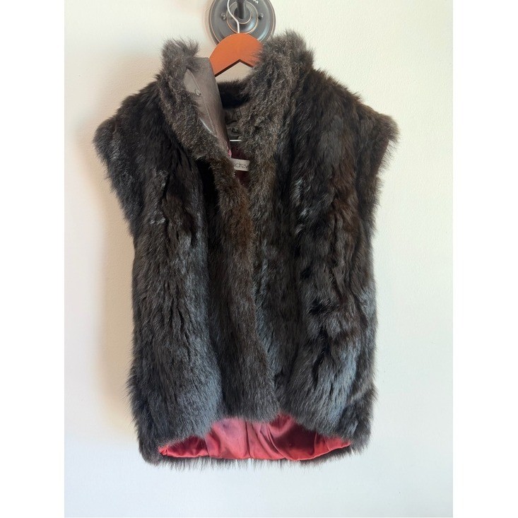 Vintage Andrew Marc 100% New Zealand Opossum Fur Vest Leather Trim Zip Up
