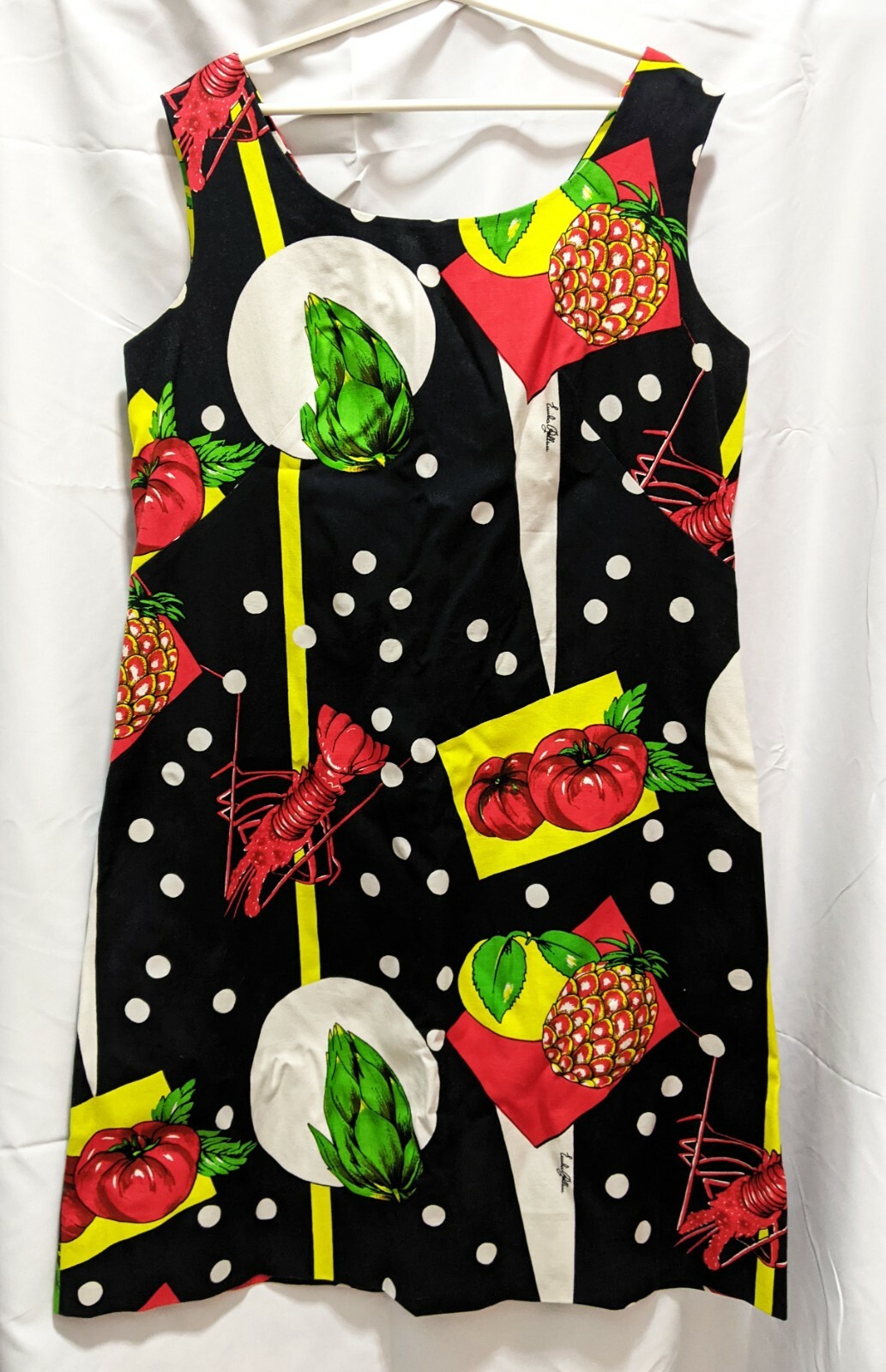 Emilia Bellini Florence Vintage Retro Rare Lobster Artichoke Red Black Dress 48