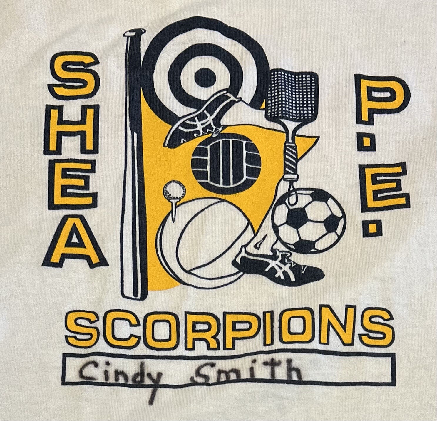 VTG Ringer T Shirt White Blue “Shea Scorpions” 50/50 Blend Adult M