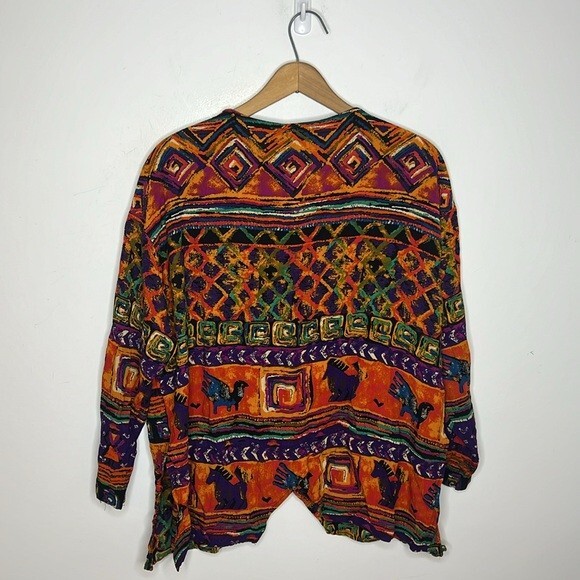 Anthony Mark Hankins Art to Wear Boho Novelty Tribal Print Colorful Blouse