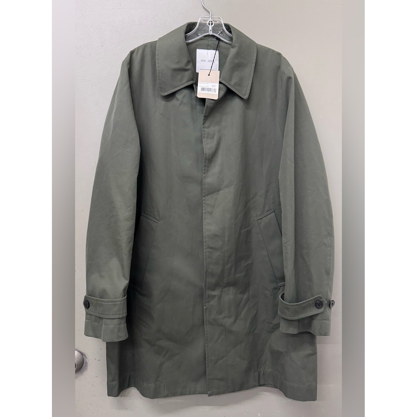 NWT ISTO. Olive Green Men’s Trench Coat size Large