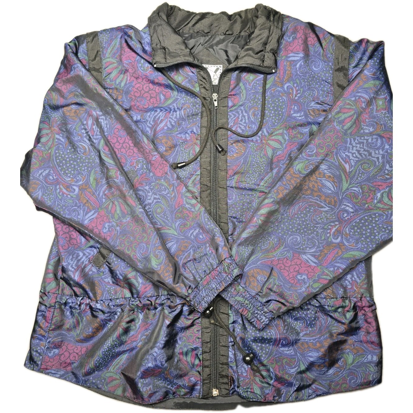 Retro Paisley Windbreaker Womens L Vintage 90s Festival Grunge Nylon Jacket Y2k