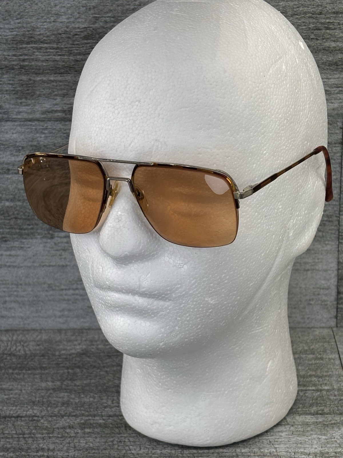 VTG Tortoise Gold Half Rim Aviator Double Bridge Tinted Lens Eyeglass Frames 70s