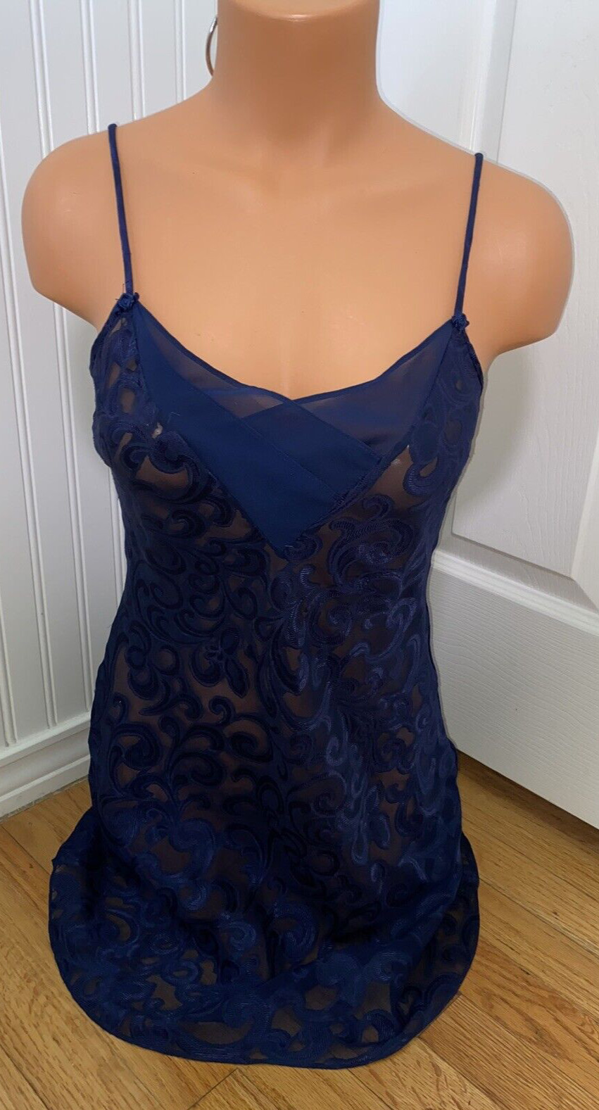OSCAR de la RENTA ~ VTG ~ SHEER BLUE ~ JACQUARD CHEMISE GOWN ~ SLIP DRESS S/32