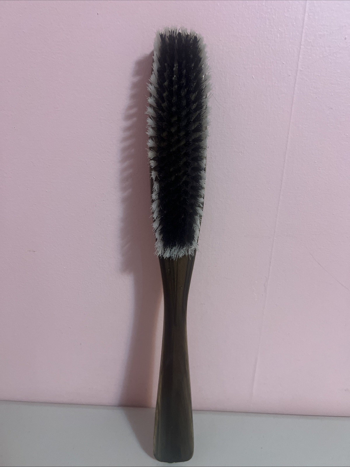 Vintage 16″ Long Wood Handle Lint Clothes Brush With Shoe Horn Made In Poland
