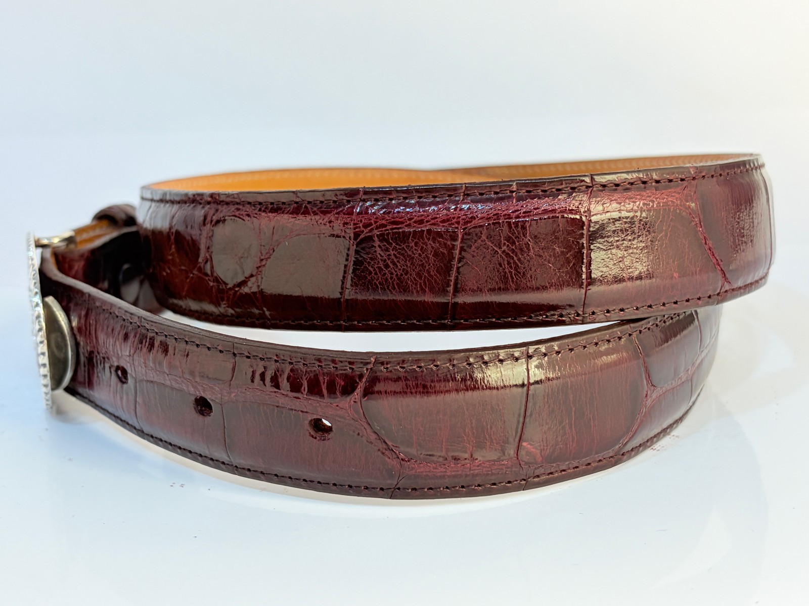 Engraved Sterling .925 Oval Belt Buckle Sz 38 Genuine Alligator James Reid