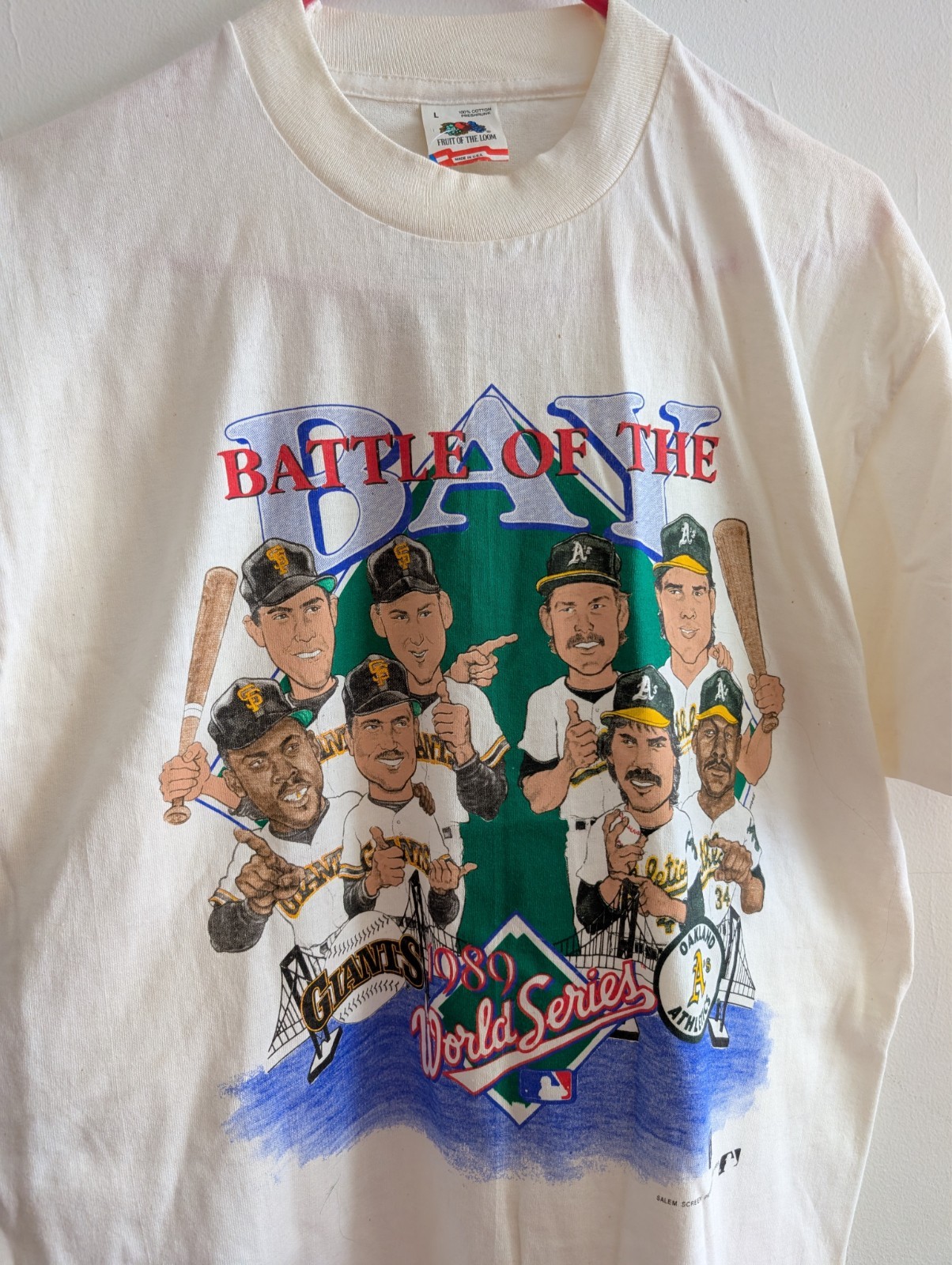 Vintage 1989 Battle of the Bay Athletics vs Giants T-Shirt L NOS Tags MLB WS