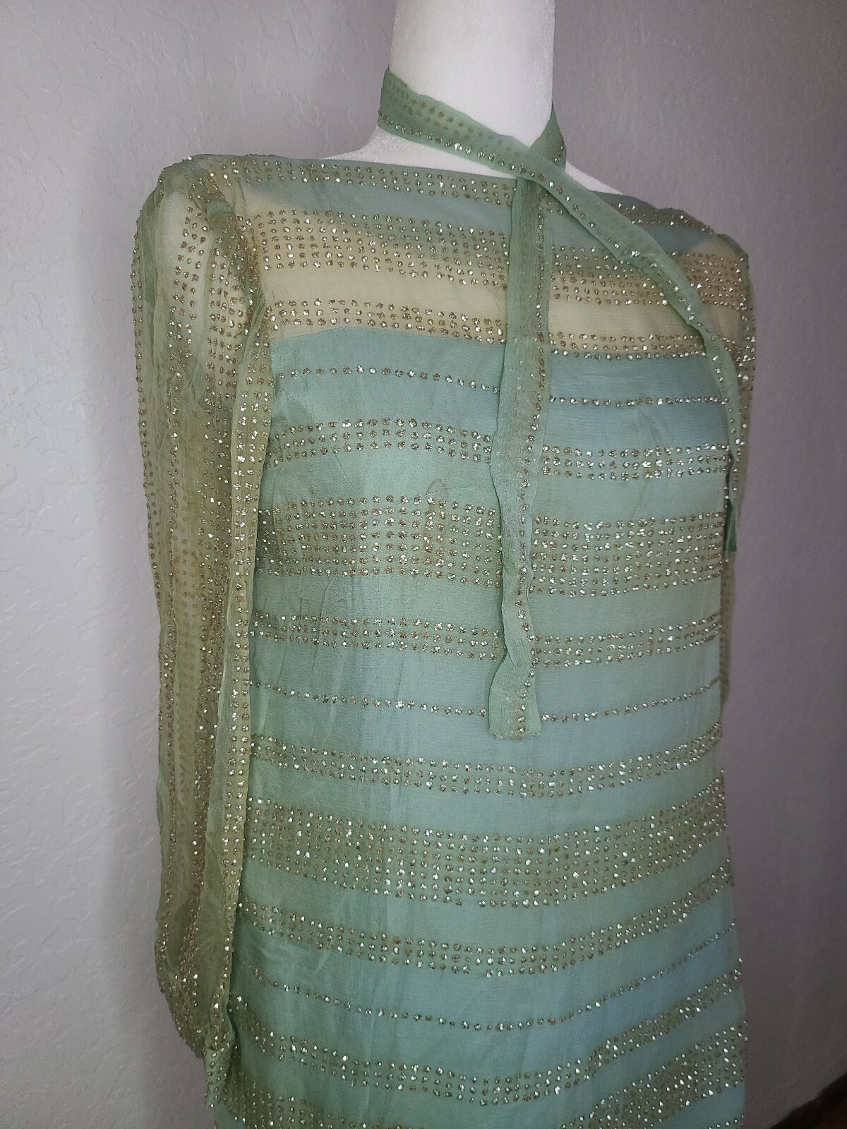 True Vintage Dress 1950s I.Magnin & Co soft blue mint union label sparkles retro