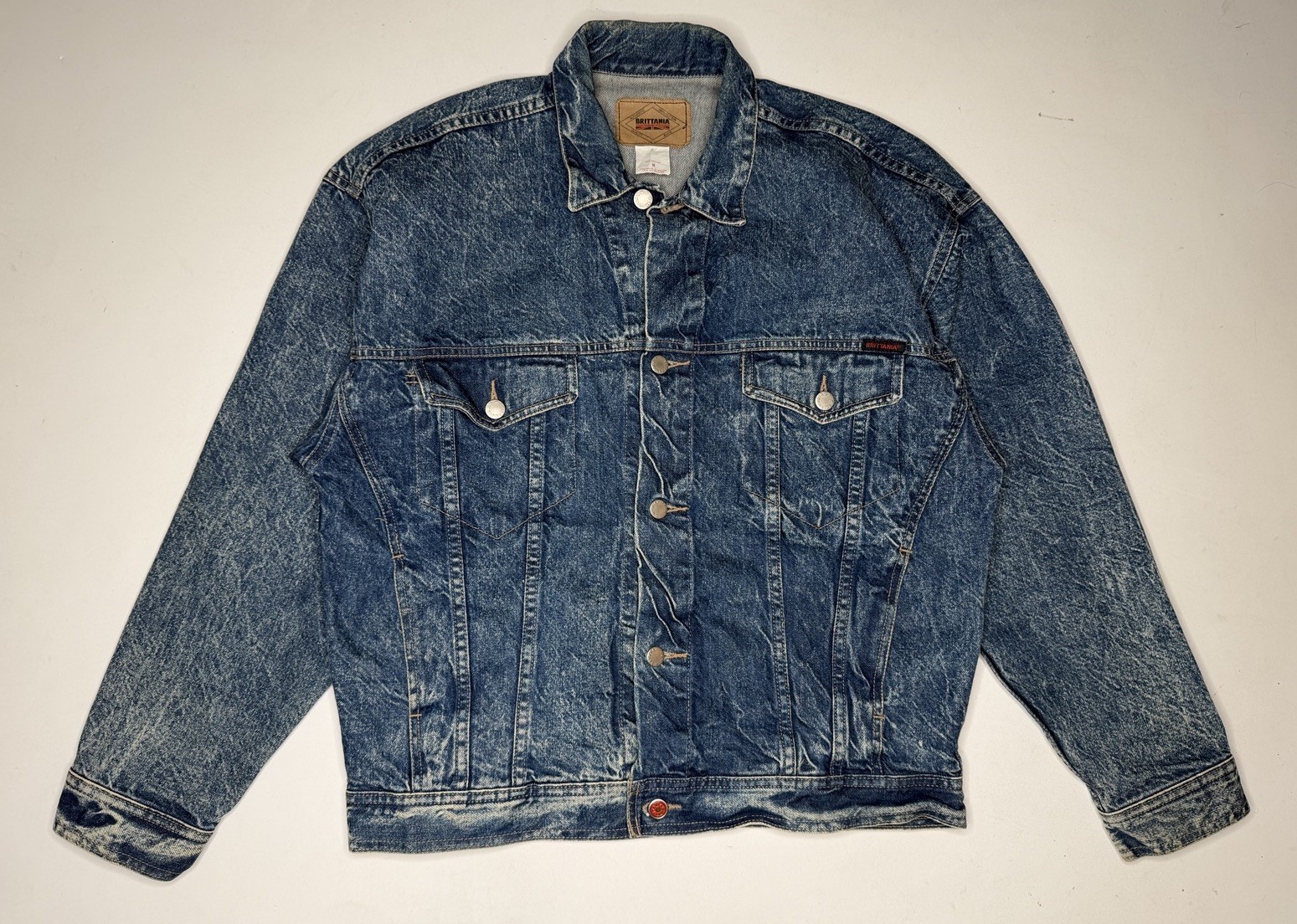 Vintage Brittania Acid Wash Denim Trucker Jacket 80’s Rocker Metal | M