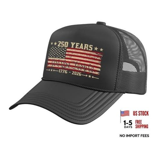 250 Years Hat American 1776 2026 250th USA Birthday 4th July One Size Black