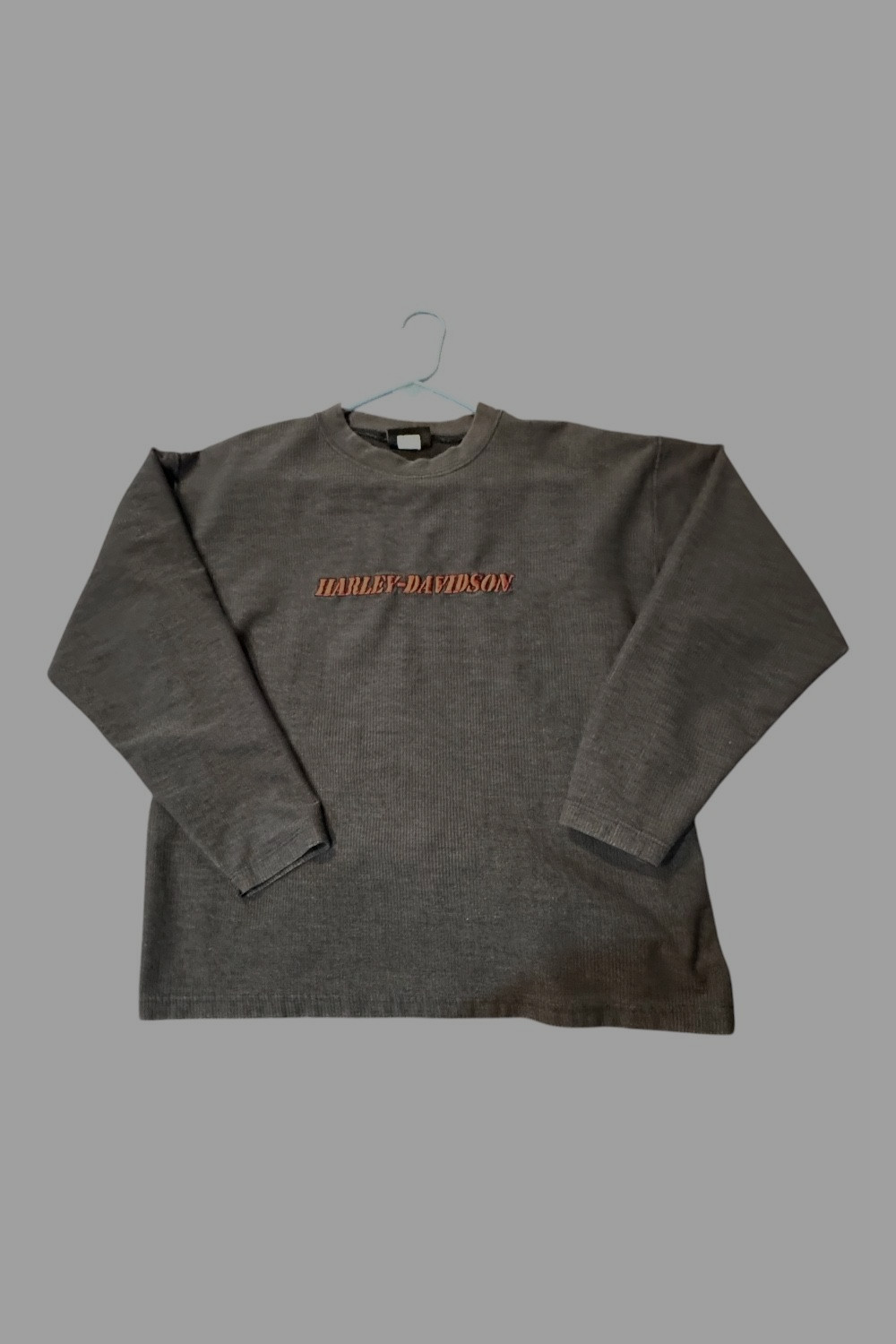Vintage Harley Davidson Embroidered Charcoal Gray Long Sleeve Mens Sz Large