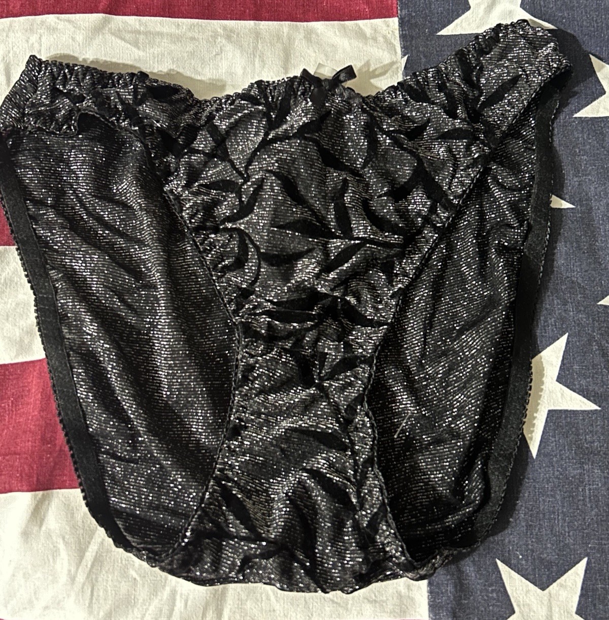 Vintage Rene Rofe Bikini Panties Soft Black Size L Sparkle Shiny