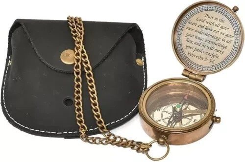 Antique Trust in The Lord with All Your Heart Engraved Compass For adventure