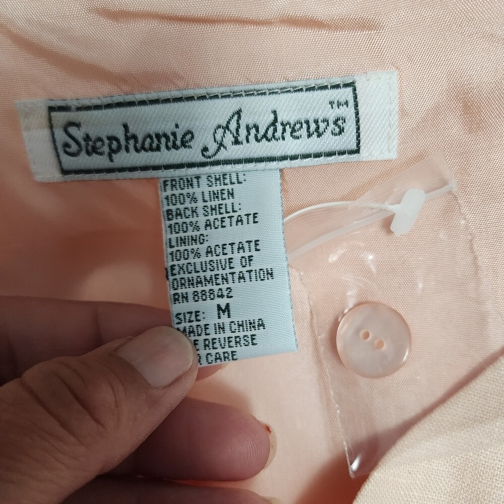 Vintage Stephanie Andrews 80s Peach Embroidered Linen Waistcoat Vest Size Medium