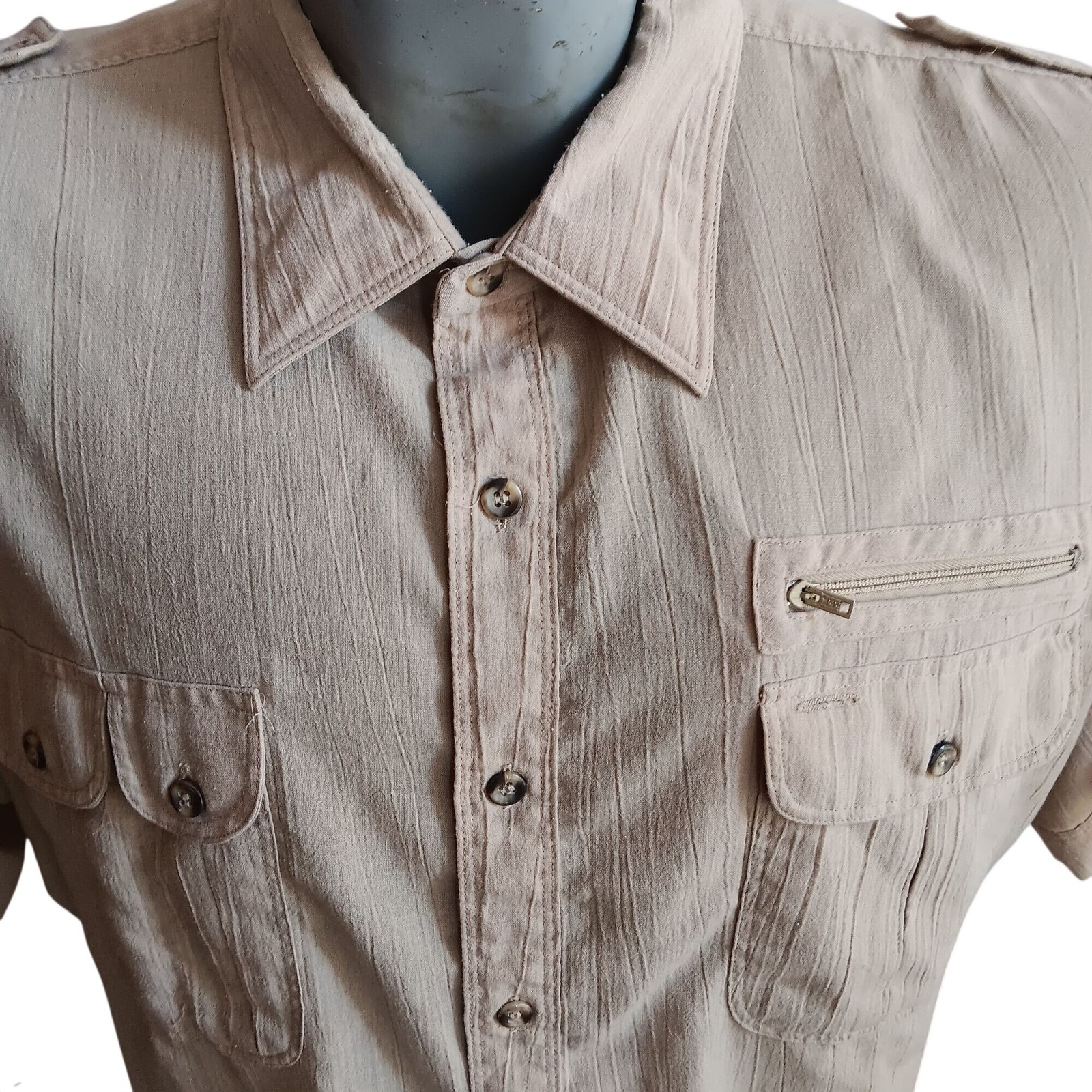 XL True Vintage Shirt Commando Disco Ballymoor Zip Pocket Khaki Military Geek