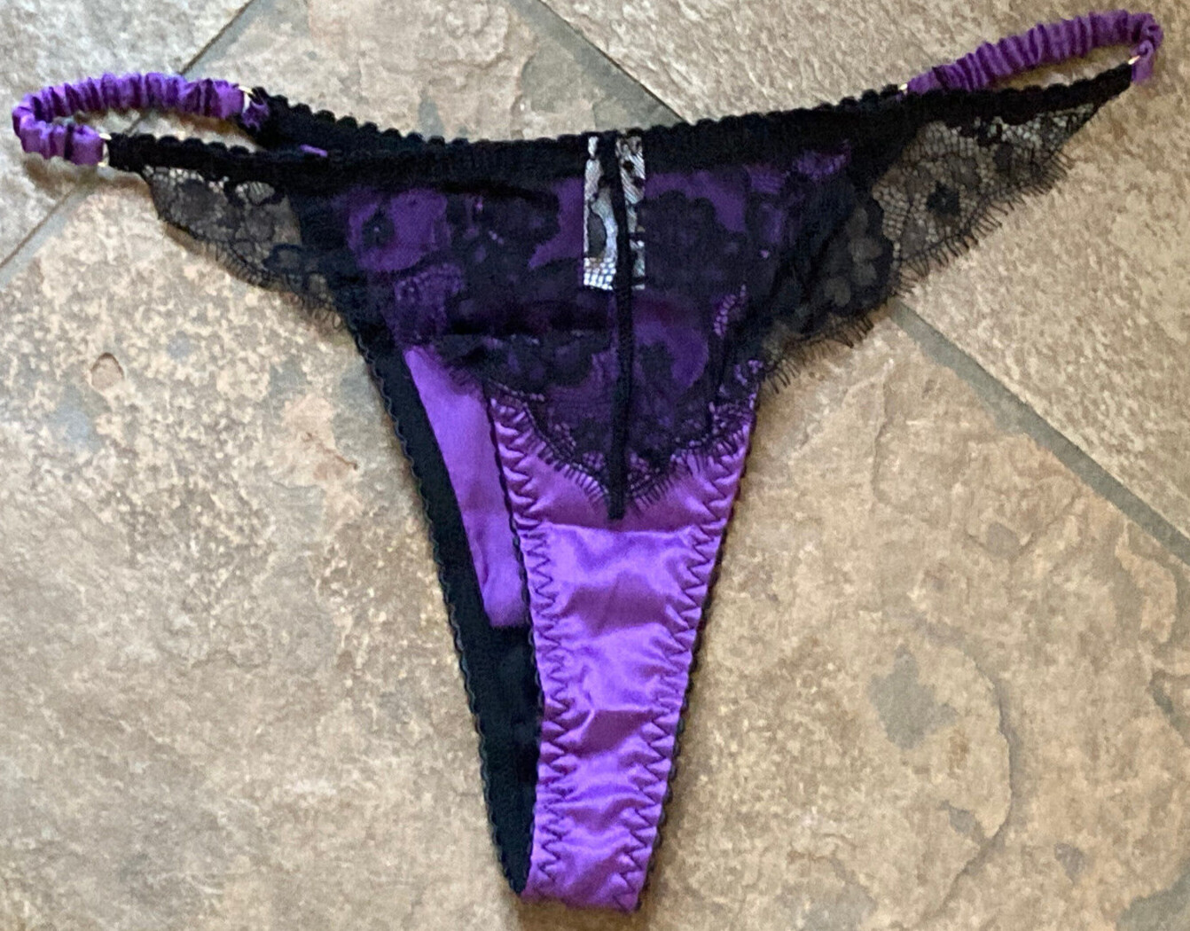 323 PURPLE Large Shiny SATIN Lace Back Ring Linked Hi Leg Brief Panty #SR133
