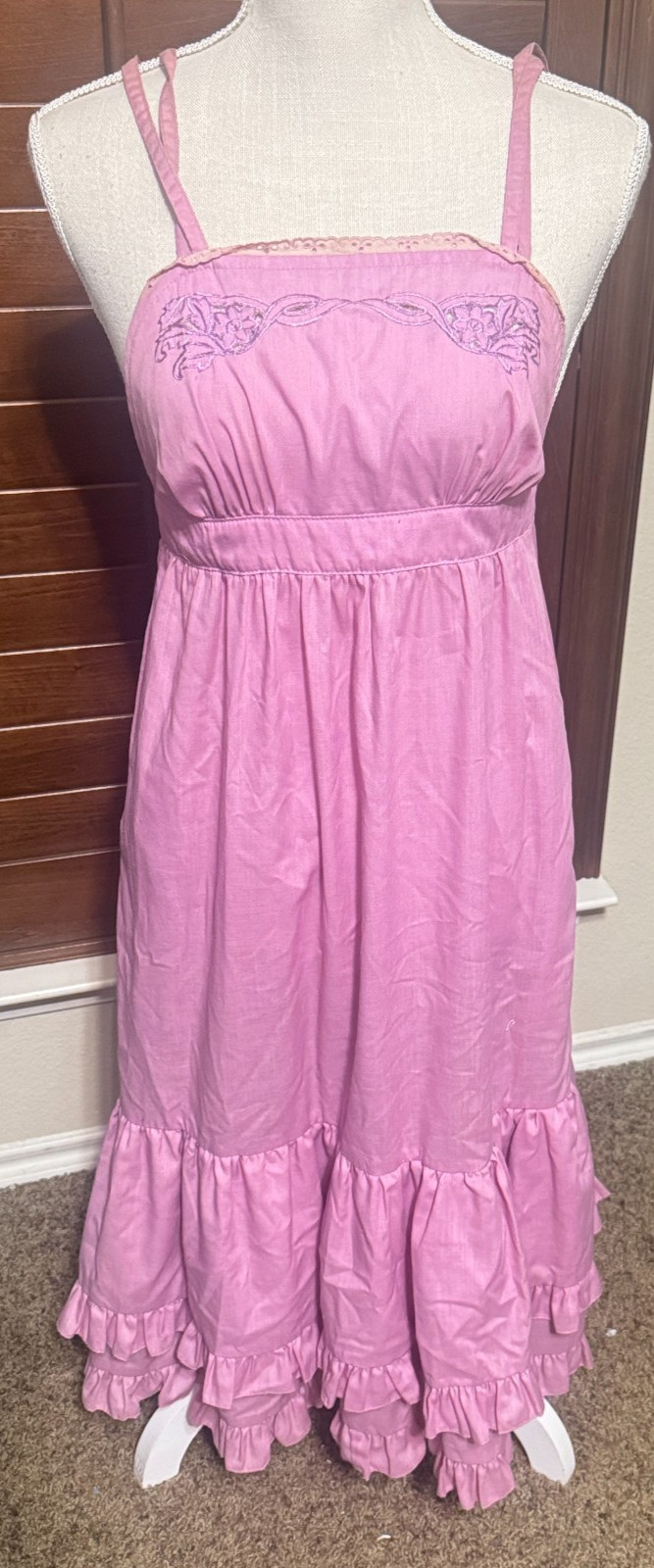 Vtg 70s Young Edwardian Dress By Arpeja Pink Tiered Prairie Cottage Hippie sz S