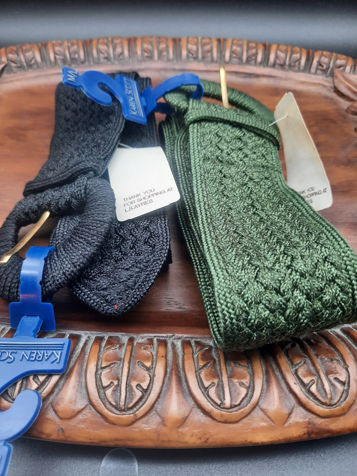 Pair Vintage Karen Scott Medium/Large Woven Nylon Retro Y2K Belt Green AND Black