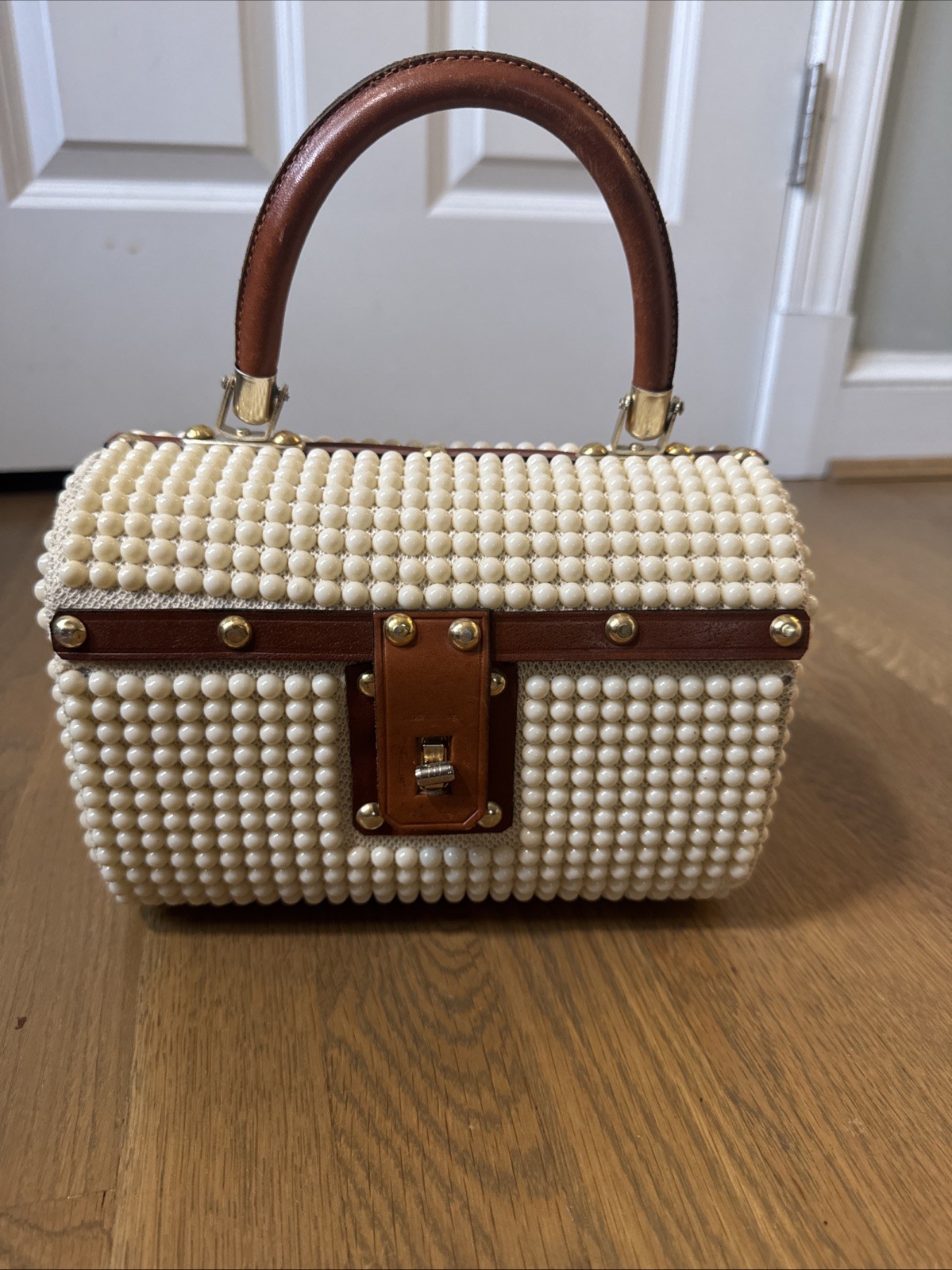 Vintage Woven Beaded Box Handbag Purse Made in Hong Kong