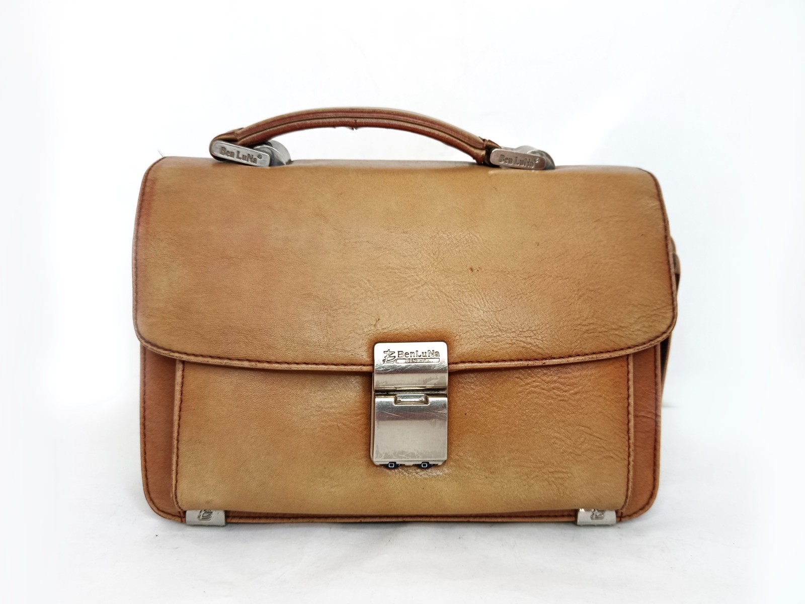 Vintage Mini Briefcase Men’s Small Handbag Top-handle Bag Clutch Tan Leather