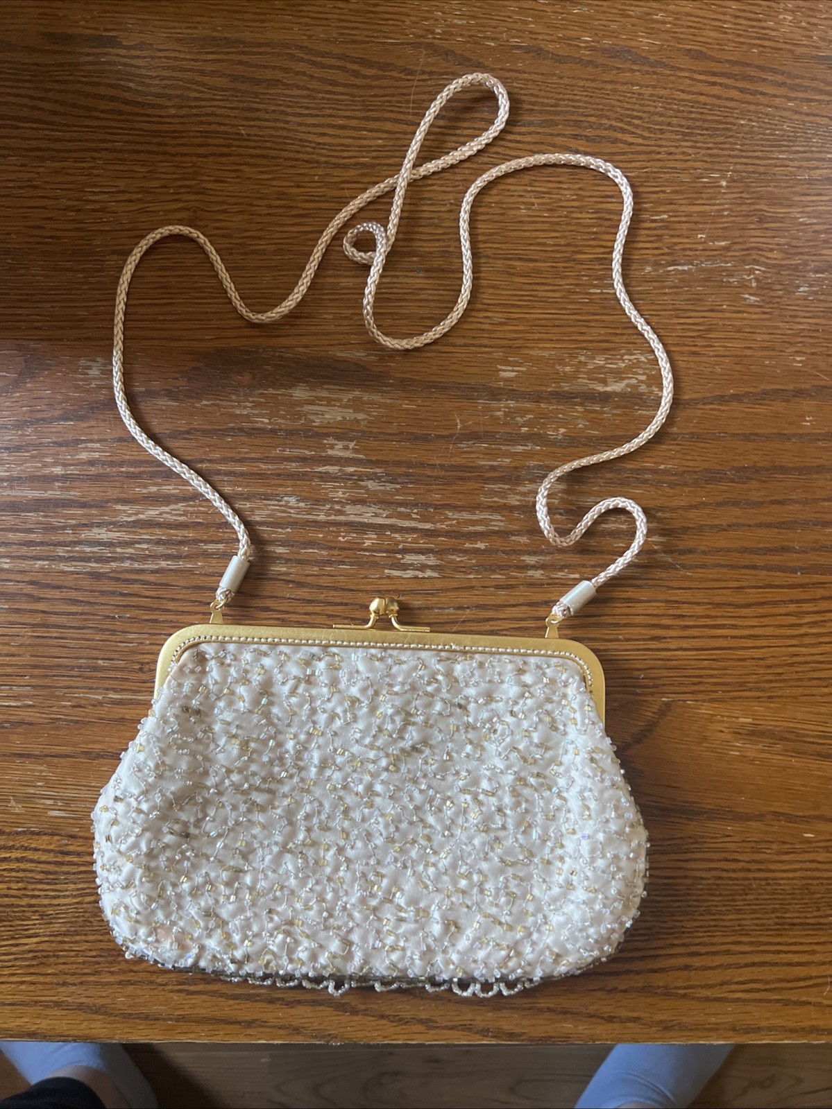 Vintage -Beaded Rose Gold And Ivory Evening Bag (s)