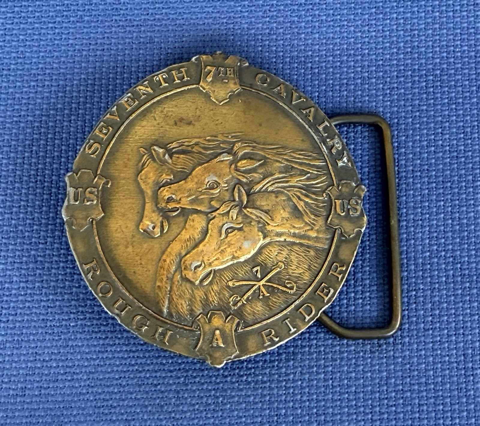 Vintage Lewis Buckles Chicago US 7th Cavalry Rough Rider Brass Belt Buckle 2.5”