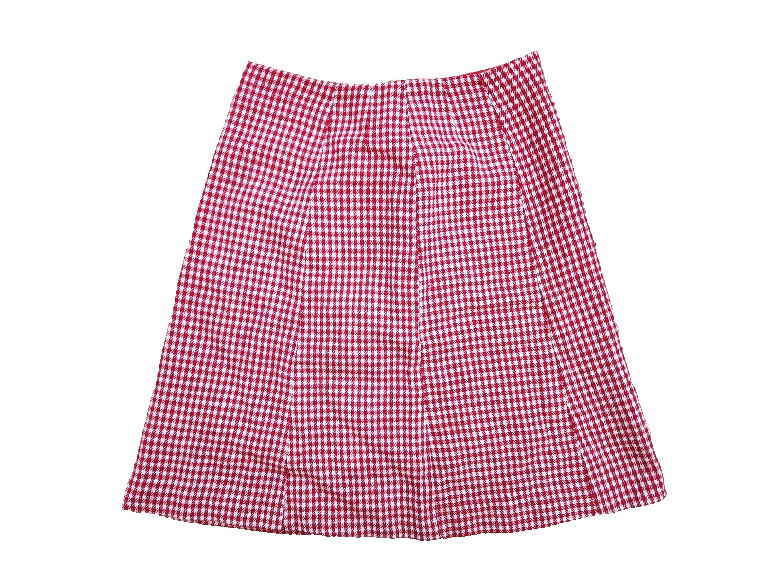 Vintage 60-70s Handmade 29″W Red & White Houndstooth Wool Tweed Knit ALine Skirt