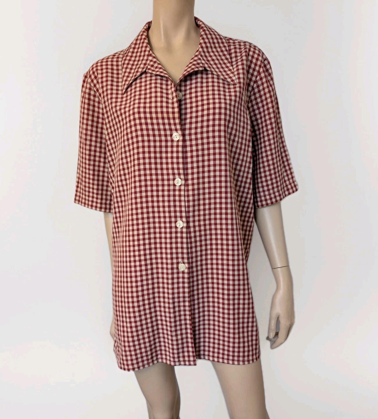 VINTAGE 90s Y2K Red Gingham Check Shirt Tunic Size 18 XXL Button Up Australian