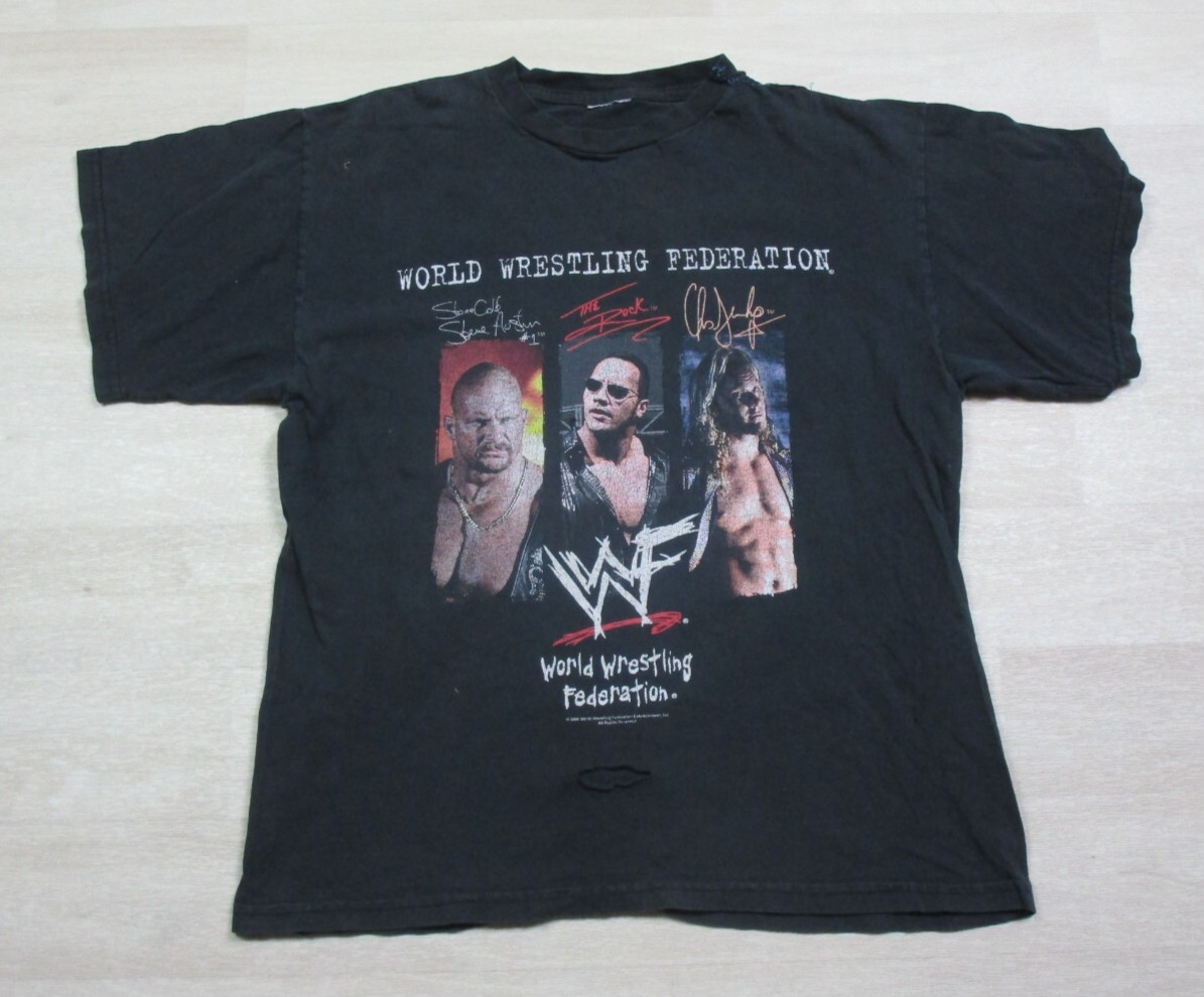 Vintage 2000 WWF Stone Cold The Rock Chris Jericho Wrestling T Shirt (S/M) Y2K