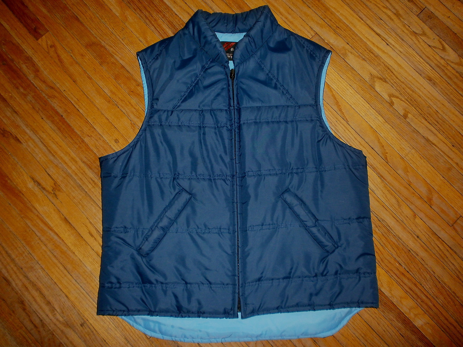 classic vtg SEARS NYLON PUFFY VEST Winter Jacket Puffer Two-Tone Blue Ski Men XL
